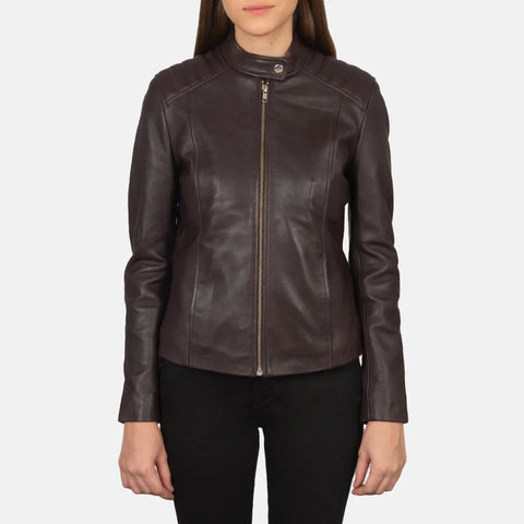 Women's Maroon Leather Biker Jacket