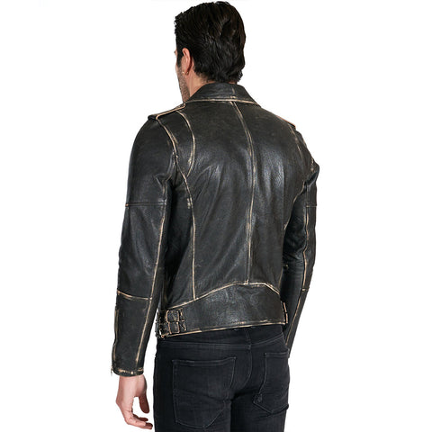 Men's Black vintage leather jacket double functional zipper