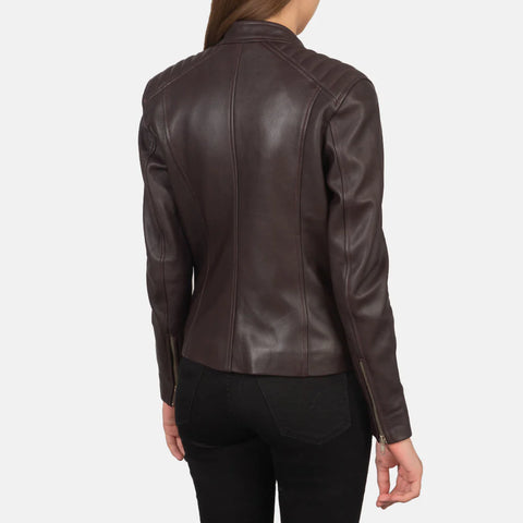 Women's Maroon Leather Biker Jacket