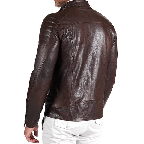 Men's Dark brown quilted leather jacket