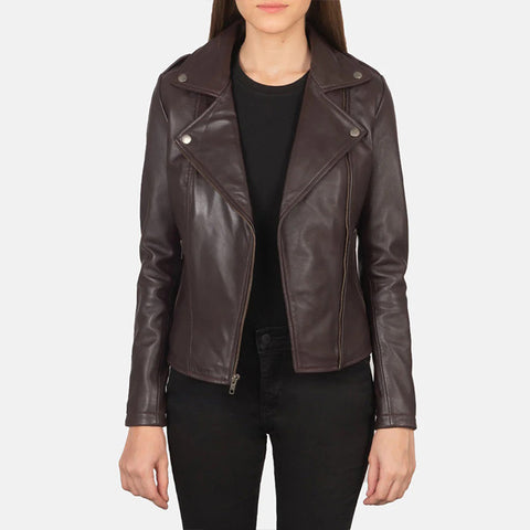 Women's Maroon Leather Biker Jacket