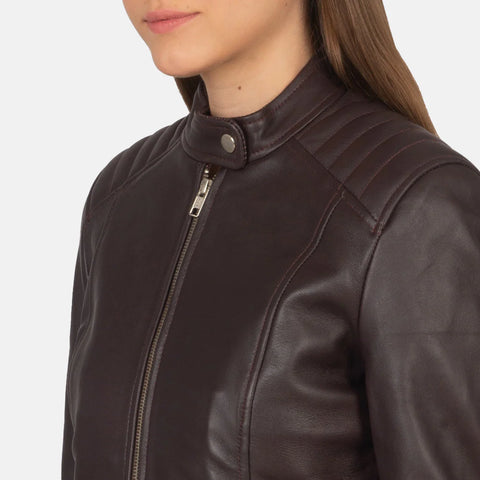 Women's Maroon Leather Biker Jacket