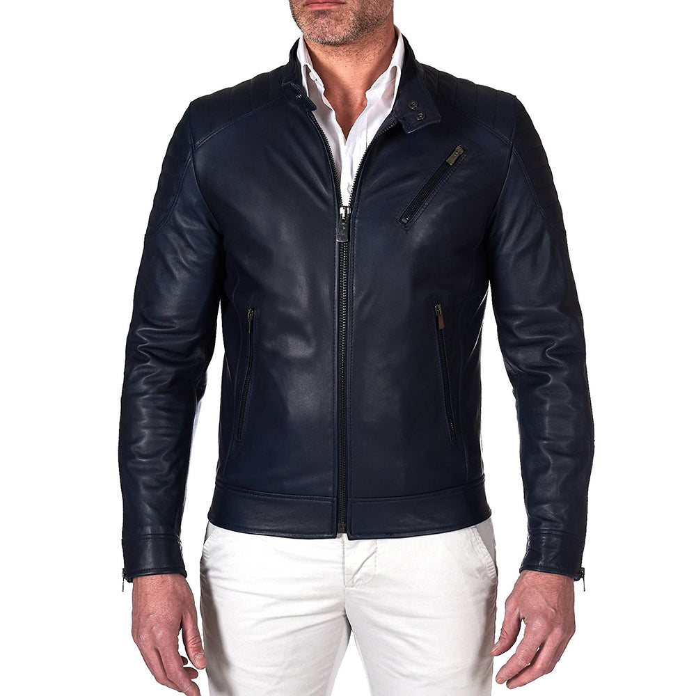 Men's Blue quilted leather jacket