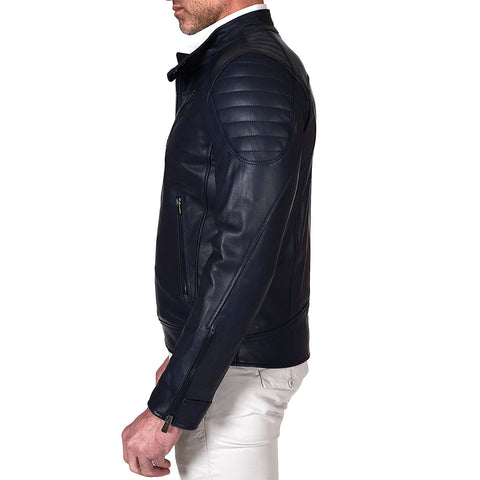 Men's Blue quilted leather jacket