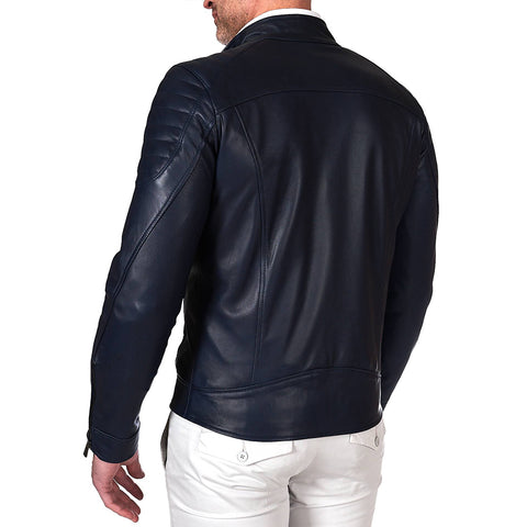 Men's Blue quilted leather jacket