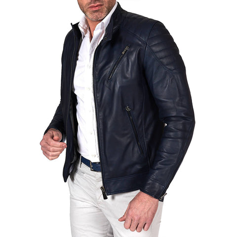 Men's Blue quilted leather jacket