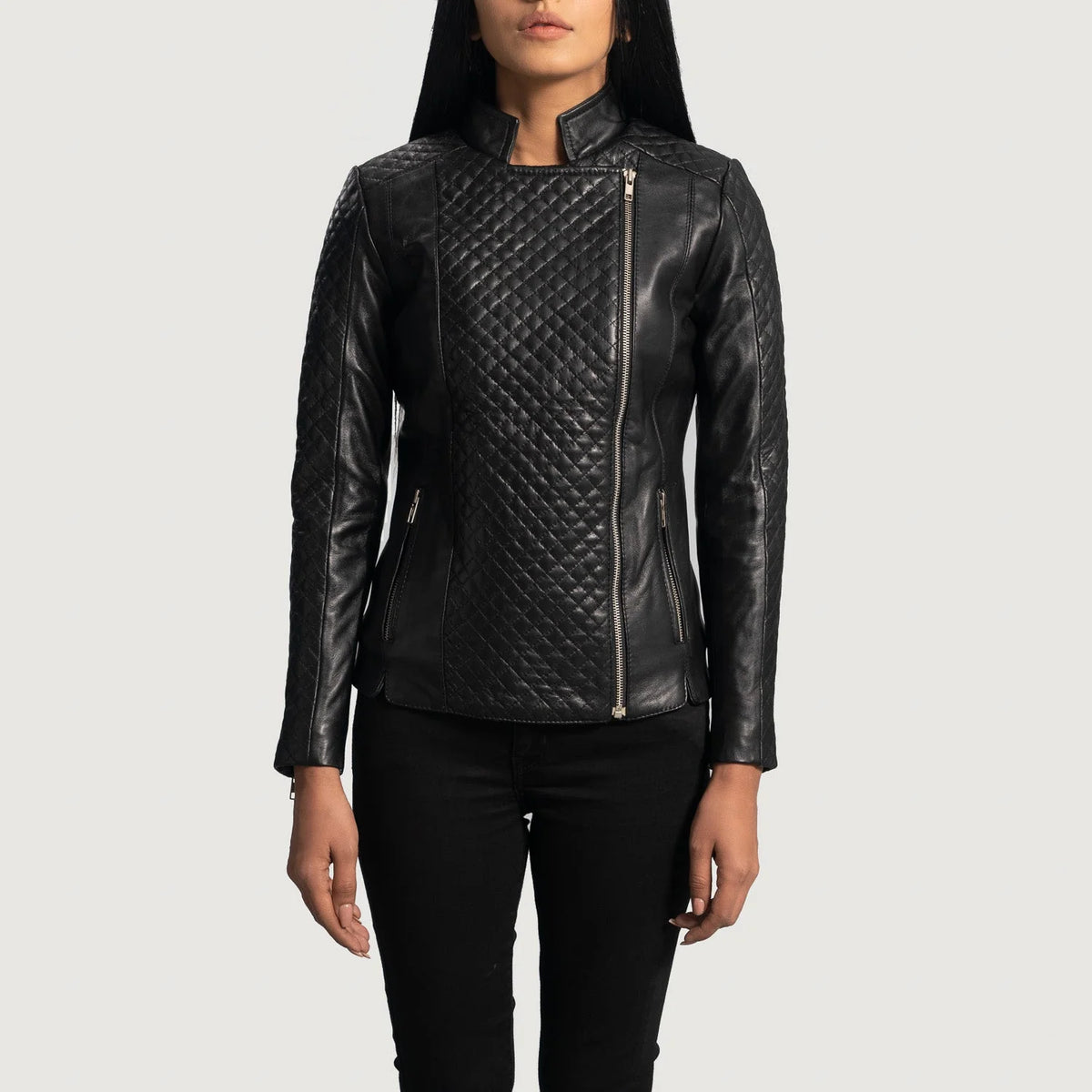 Women's Quilted Black Leather Biker Jacket