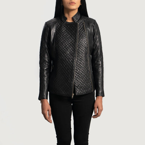 Women's Quilted Black Leather Biker Jacket