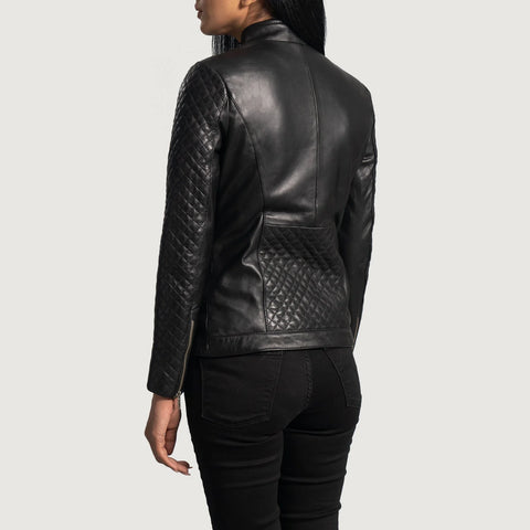 Women's Quilted Black Leather Biker Jacket