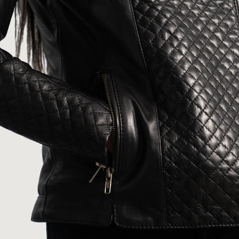 Women's Quilted Black Leather Biker Jacket