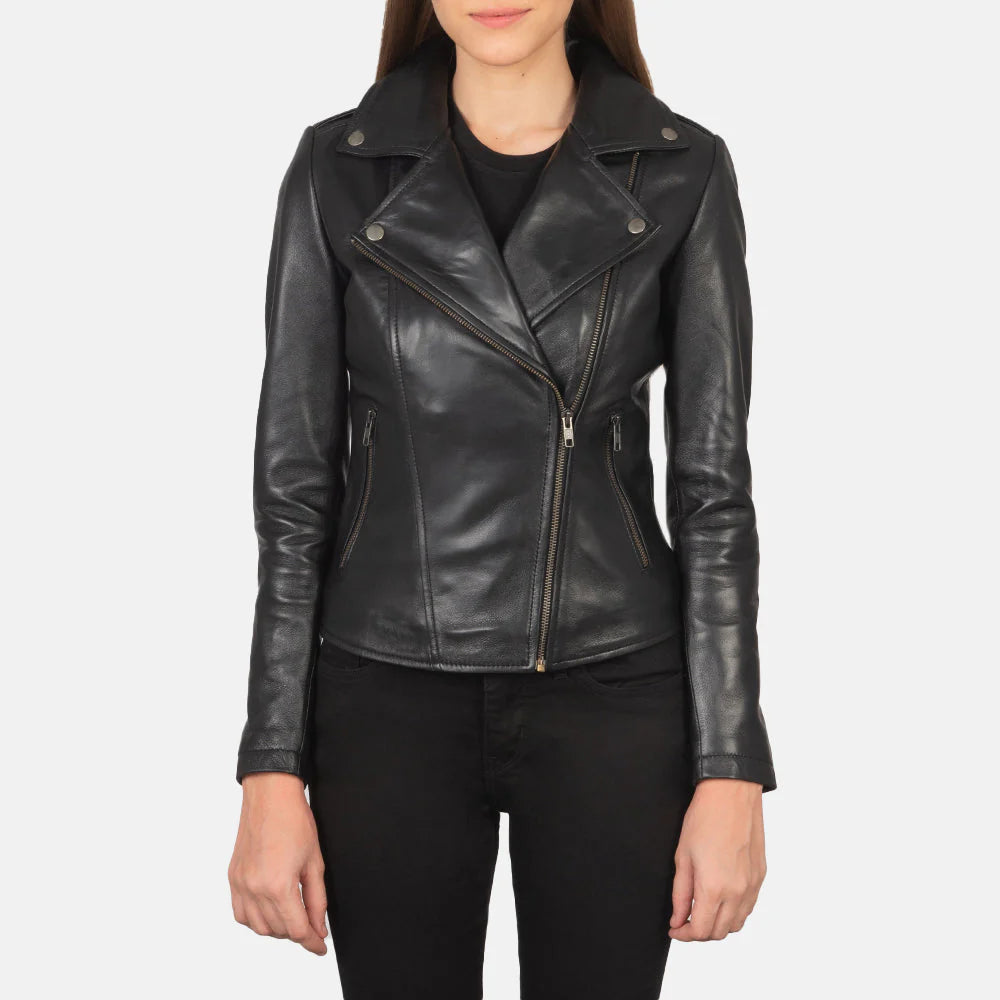 Women's Black Leather Biker Jacket