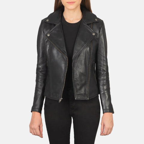 Women's Black Leather Biker Jacket