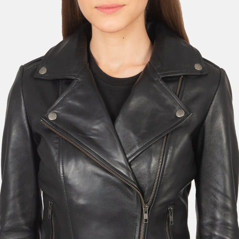 Women's Black Leather Biker Jacket