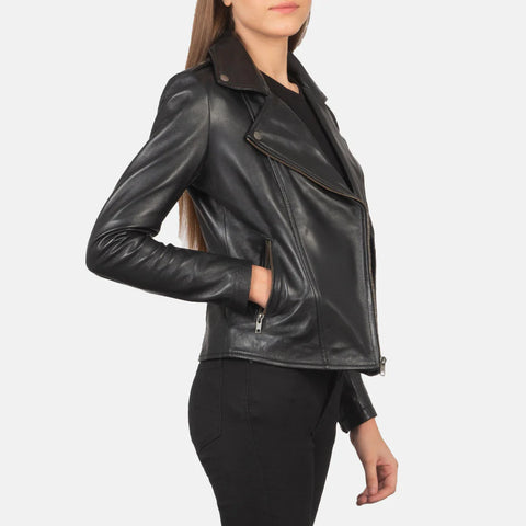 Women's Black Leather Biker Jacket