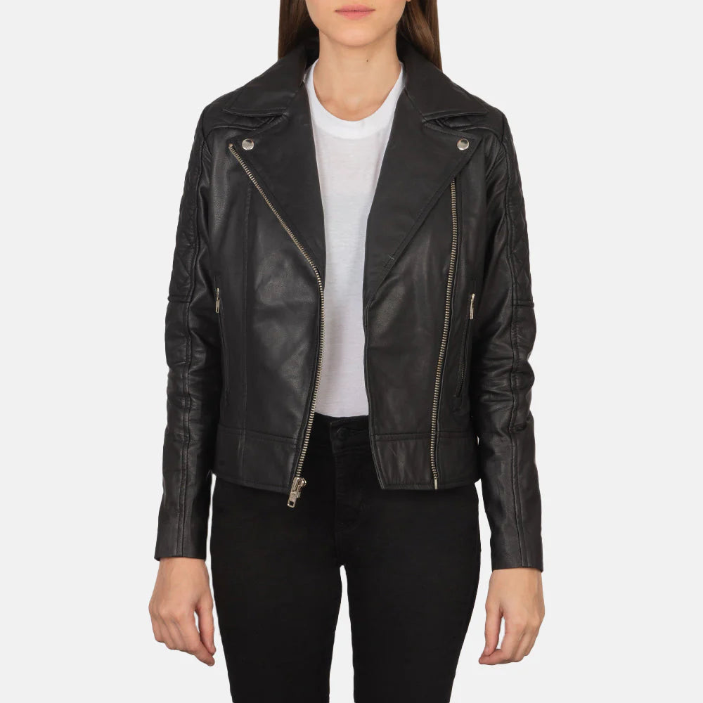 Women's Quilted Black Biker Jacket