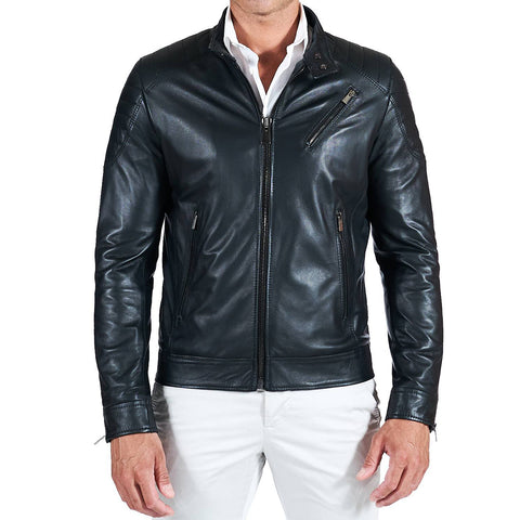 Men's Black quilted leather jacket