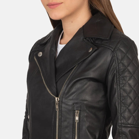 Women's Quilted Black Biker Jacket