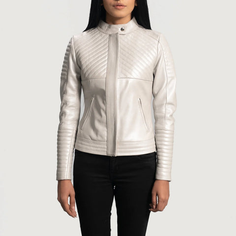 Women's Silver Quilted Leather Biker Jacket