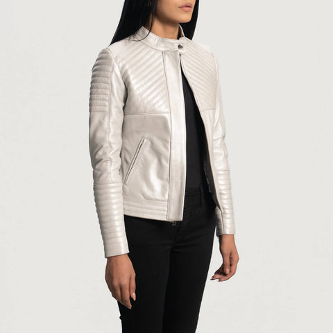 Women's Silver Quilted Leather Biker Jacket