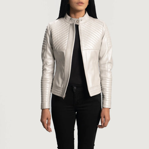 Women's Silver Quilted Leather Biker Jacket