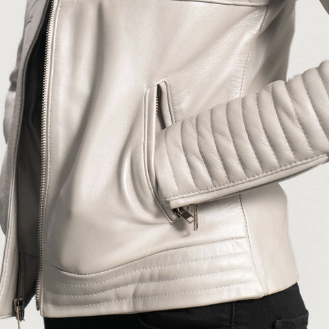 Women's Silver Quilted Leather Biker Jacket