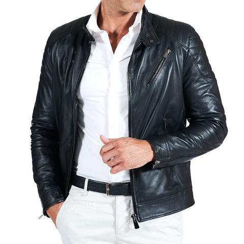 Men's Black quilted leather jacket