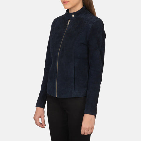 Women's Navy Blue Suede Biker Jacket