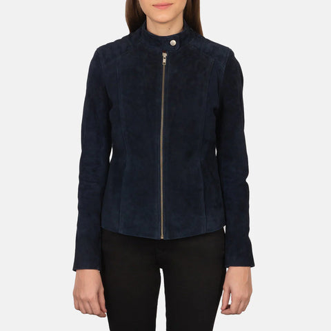 Women's Navy Blue Suede Biker Jacket