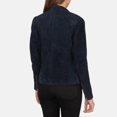 Women's Navy Blue Suede Biker Jacket