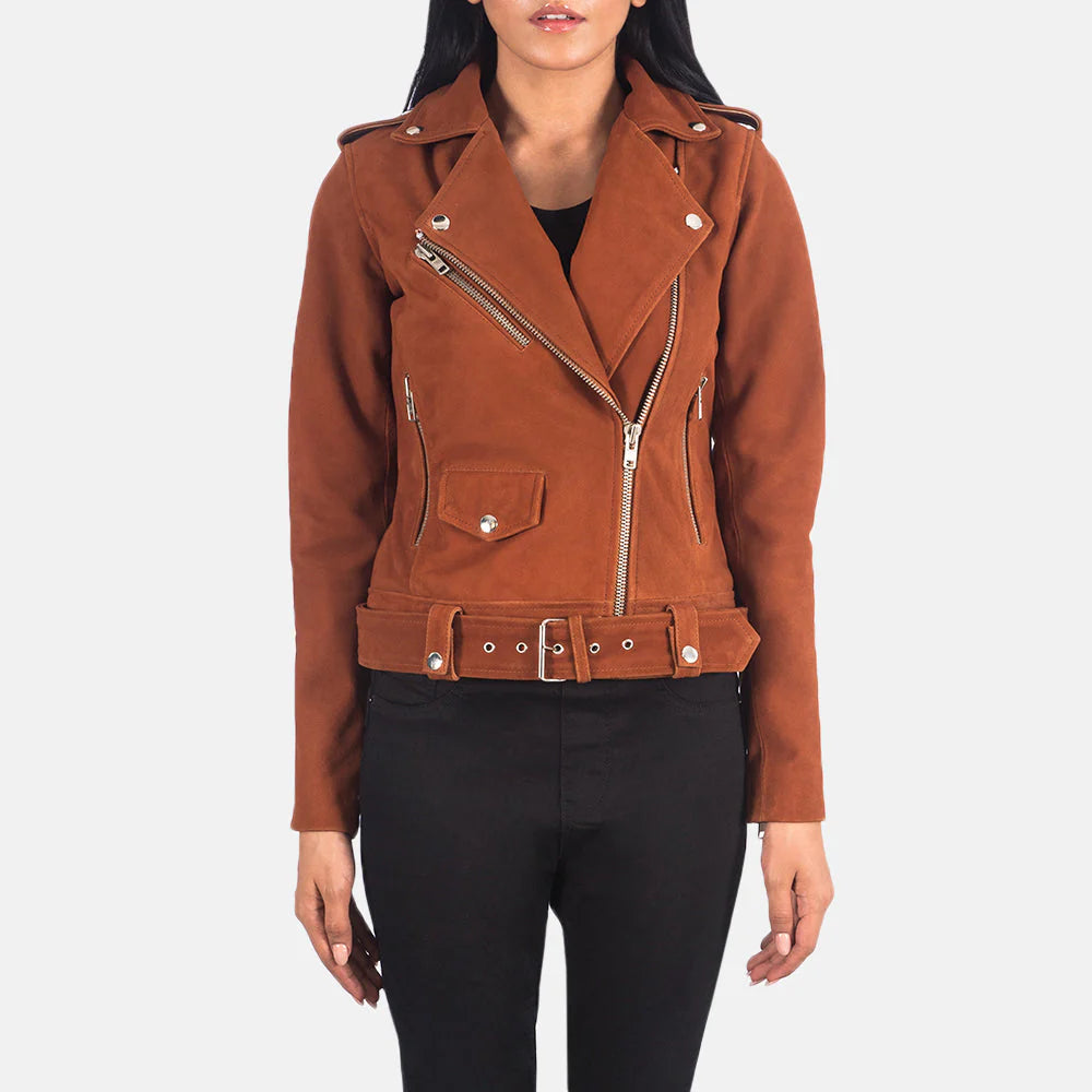 Women's Brown Suede Biker Jacket