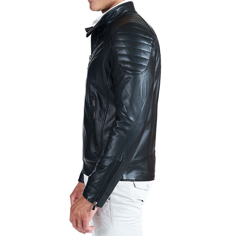 Men's Black quilted leather jacket