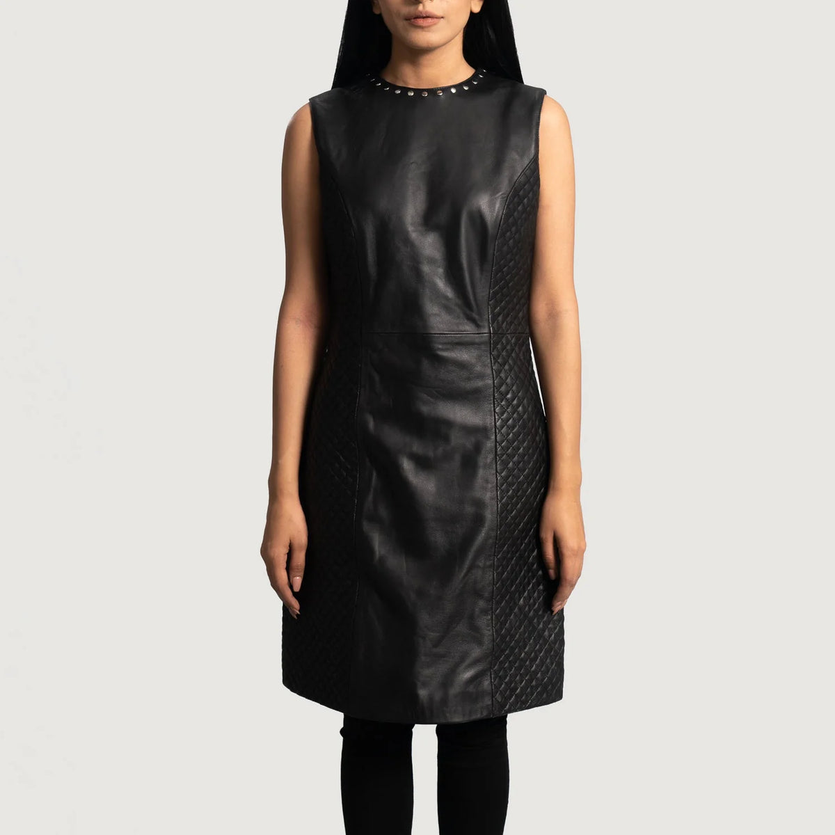 Women's Luxe Black Leather Dress