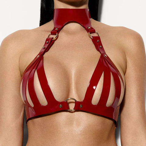 Marie Leather Bra in Red