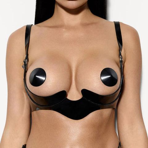 Black Ouvert Bra in Lacquer Leather