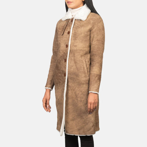 Women's Shearling Brown Leather Coat