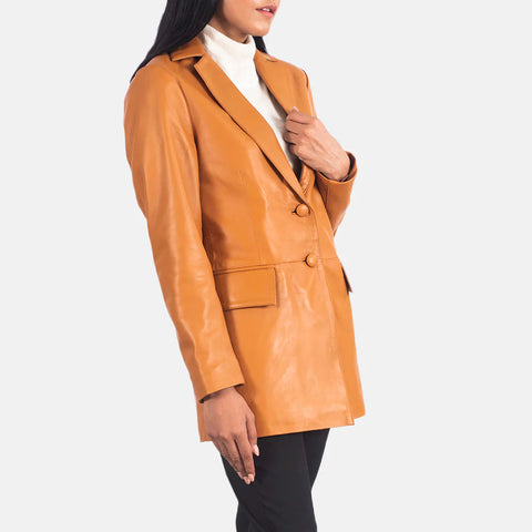 Women's Tan Brown Leather Blazer