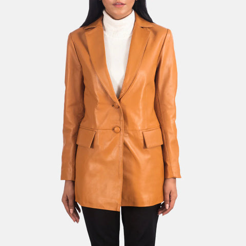 Women's Tan Brown Leather Blazer