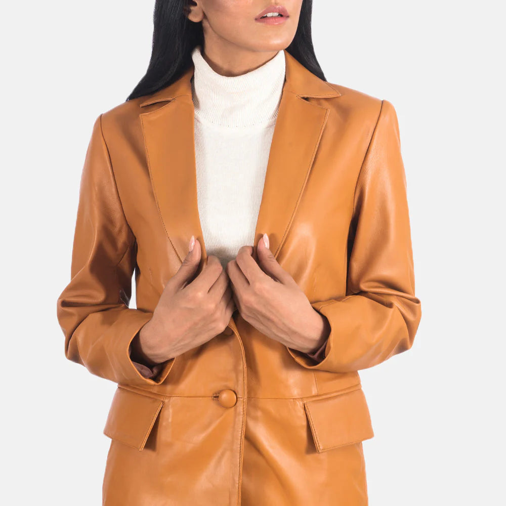 Women's Tan Brown Leather Blazer