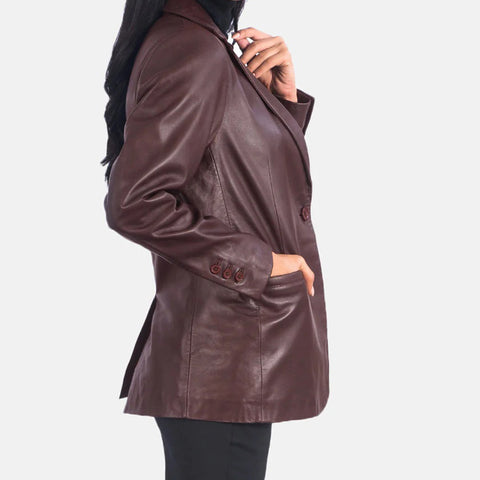 Women's Maroon Leather Blazer