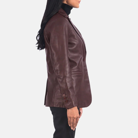 Women's Maroon Leather Blazer