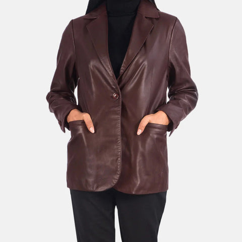 Women's Maroon Leather Blazer