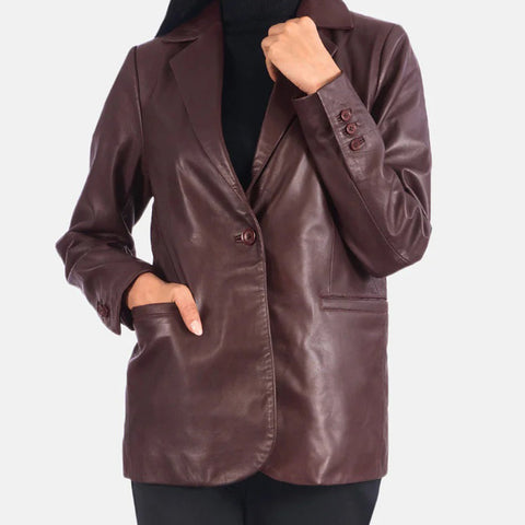 Women's Maroon Leather Blazer