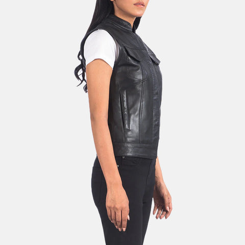 Women's Black Leather Vest