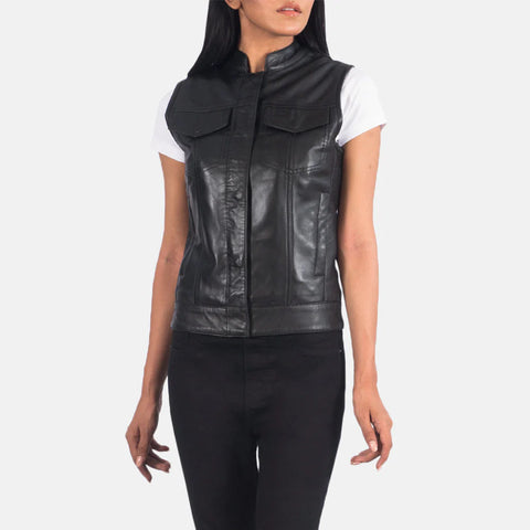 Women's Black Leather Vest