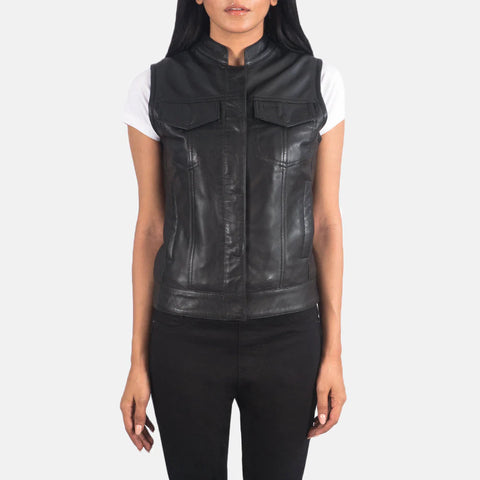 Women's Black Leather Vest