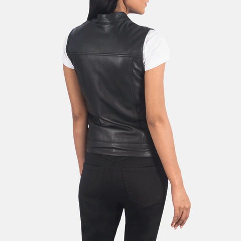 Women's Black Leather Vest