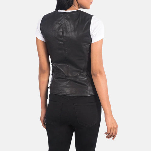 Women's Black Leather Biker Vest