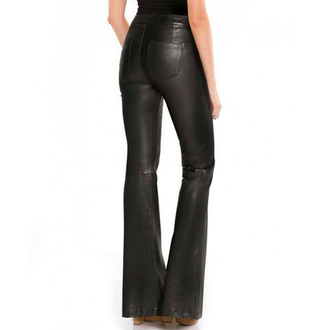 Women's Black High Waist Flared Leather Pant