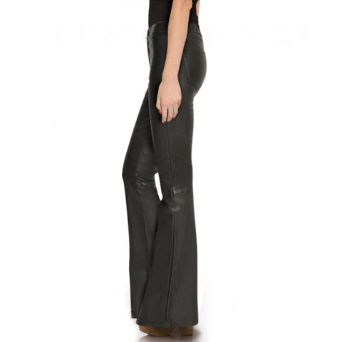 Women's Black High Waist Flared Leather Pant