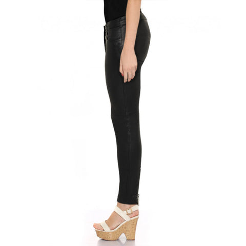 Women's Black Leather Pant with Ankle Zipper